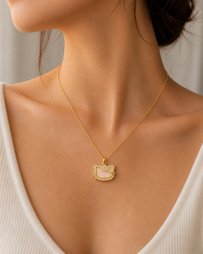 Icy Bow Kitty Necklace